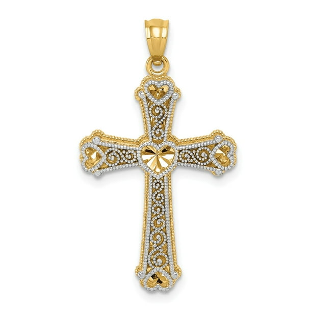 14K Two Tone Gold Heart Cross Pendant Charm Jewelry
